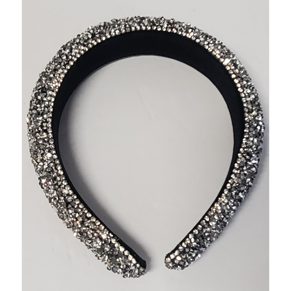 Headband 1" Sparkling Silver Clear Rhinestone Bling Black Lining Holiday Event